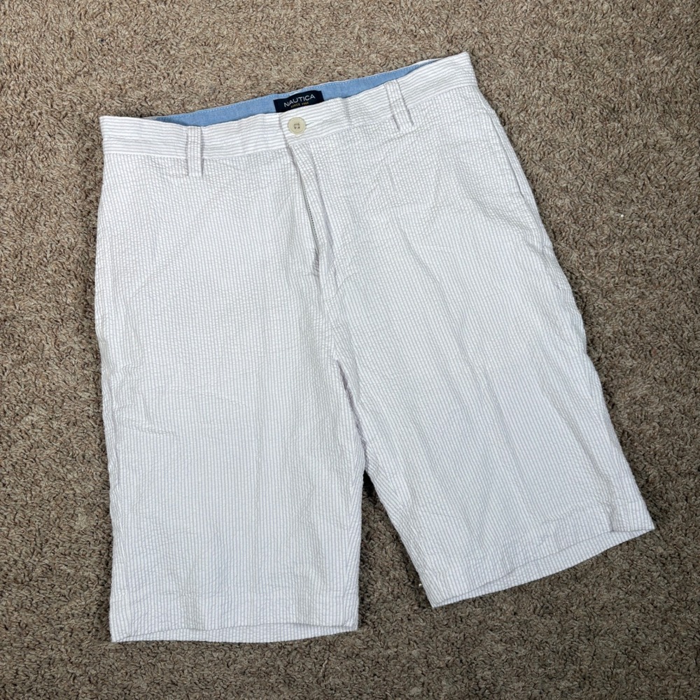 Nautica Mens Seersucker Shorts Blue White Striped 30W A Bit Trimmer Cotton